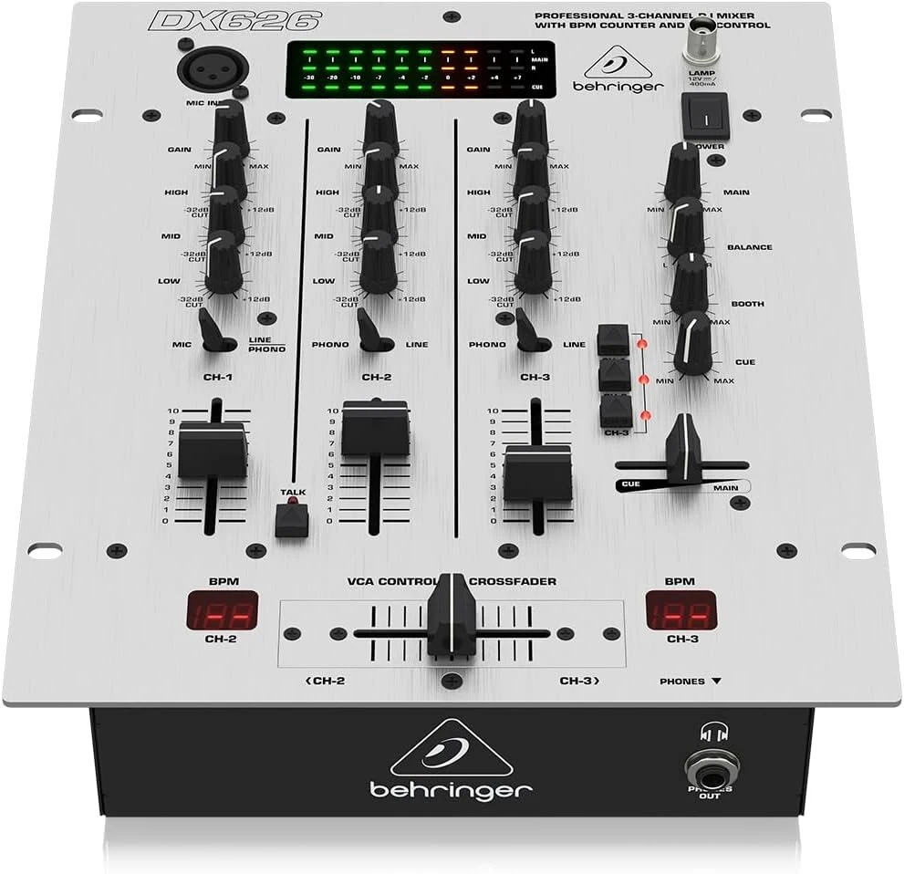 Behringer Dx626 profesionalus 3 kanalų dj mikšeris su bpm skaitikliu ir vca valdymu