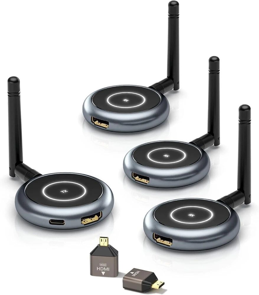 Vaizdo grotuvas Belaidis hdmi siųstuvas ir 3 imtuvai - aimibo 5.8g belaidis hdmi wifi adapteris nešiojamam kompiuteriui, kamerai, televizoriaus priedėliui, skirtas transliuoti į kelis televizorius, monitorius ir projektorius, plug & play - 30 m atstumas