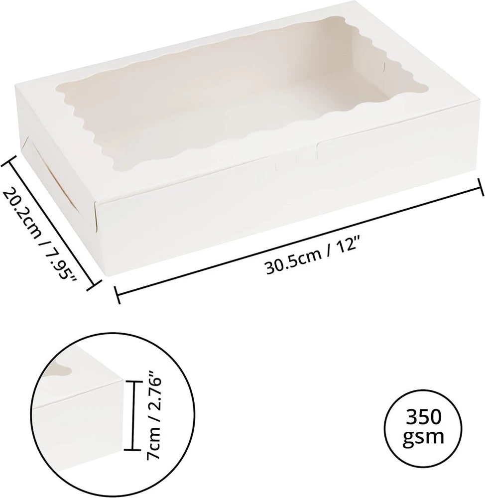 Belle Vous Pakuotė iš 10 baltų kraft popieriaus keksiukų transportavimo dėžučių su apžvalgos langu – 20,2 x 30,5 x 7 cm – vienkartinės pakavimo dėžutės – sausainiams, keksiukams, pyragams, šokoladams pakuoti ir keksiukų dėžutė