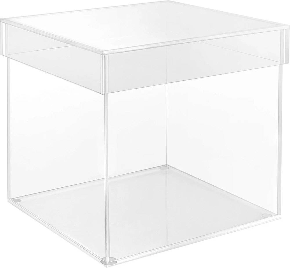 Belle Vous Skaidri kvadratinė akrilo dėžutė su dangteliu - 15 x 15 cm skaidri vitrina 5 kraštų - akrilo dėžutė žaislams, kolekcionieriams, kosmetikai, dekoracijoms