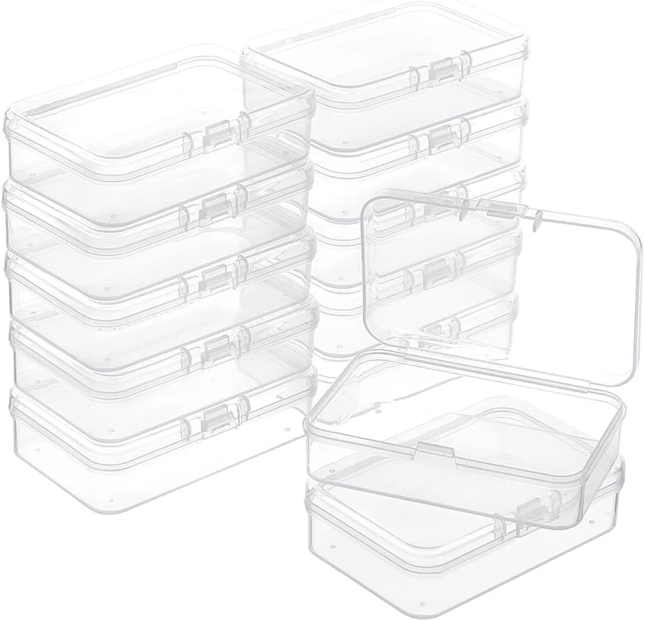 Benecreat 12 vnt stačiakampių pp plastikinių konteinerių dėžučių, 7.5 x 5 x 2 cm didelė karoliukų laikymo dėžutė, dulkėms atsparus dėklas su atverčiamu dangteliu kortelėms, karoliukams ir rankdarbių reikmenims