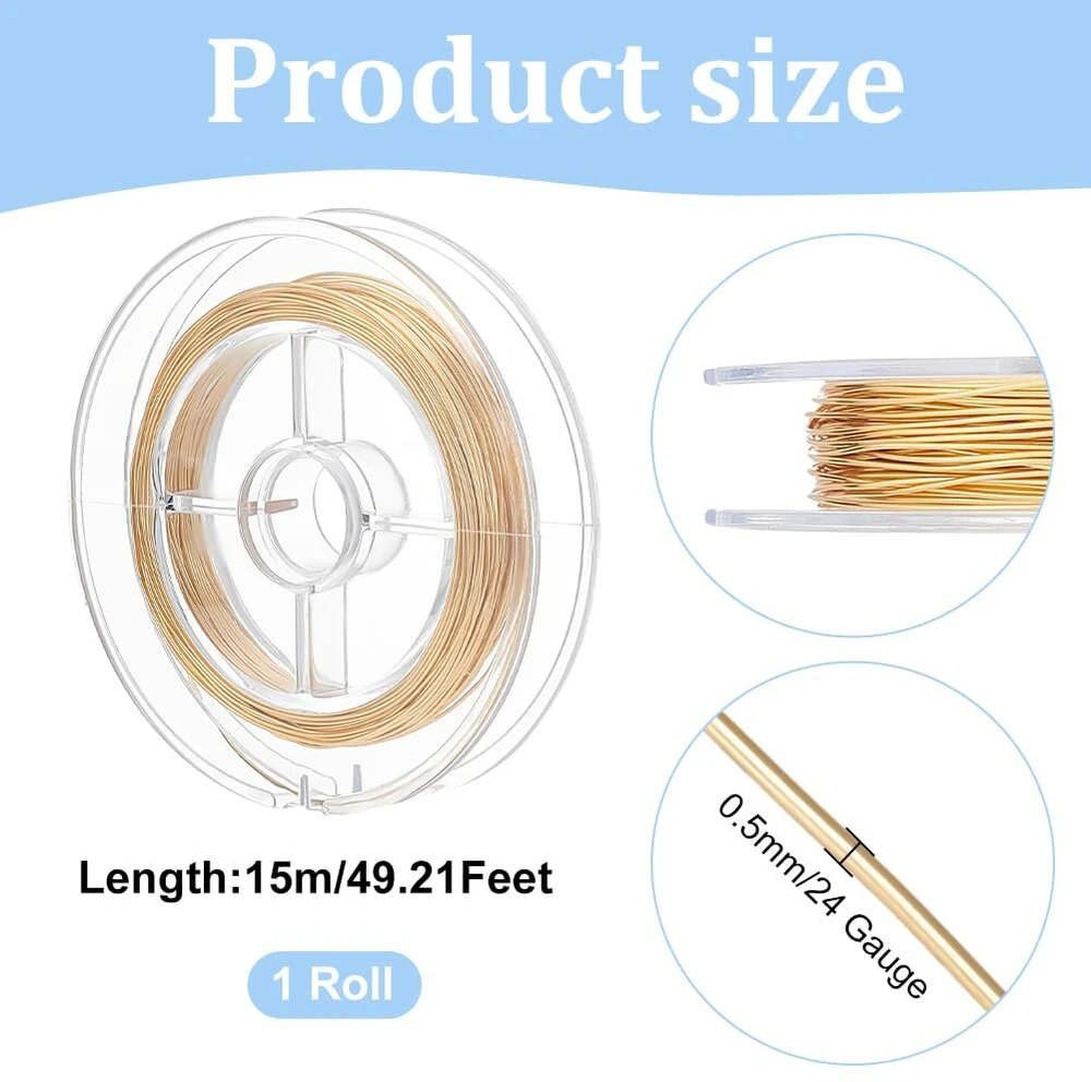 Benecreat 15m Paauksuota Vario Vielutė Papuošalams, 0.5mm