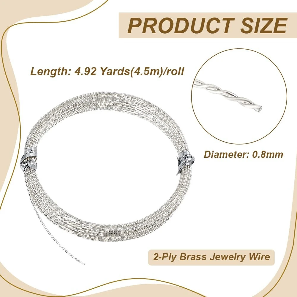Benecreat 20 gauge/1.5 mm sidabrinė vytos juvelyrikos viela, 4.5 m atspari blukimui žalvarinė rankdarbių juvelyrikos vyniojimo viela apvali suvirinimo viela juvelyrikos karoliukų rankdarbių gamybos reikmenims