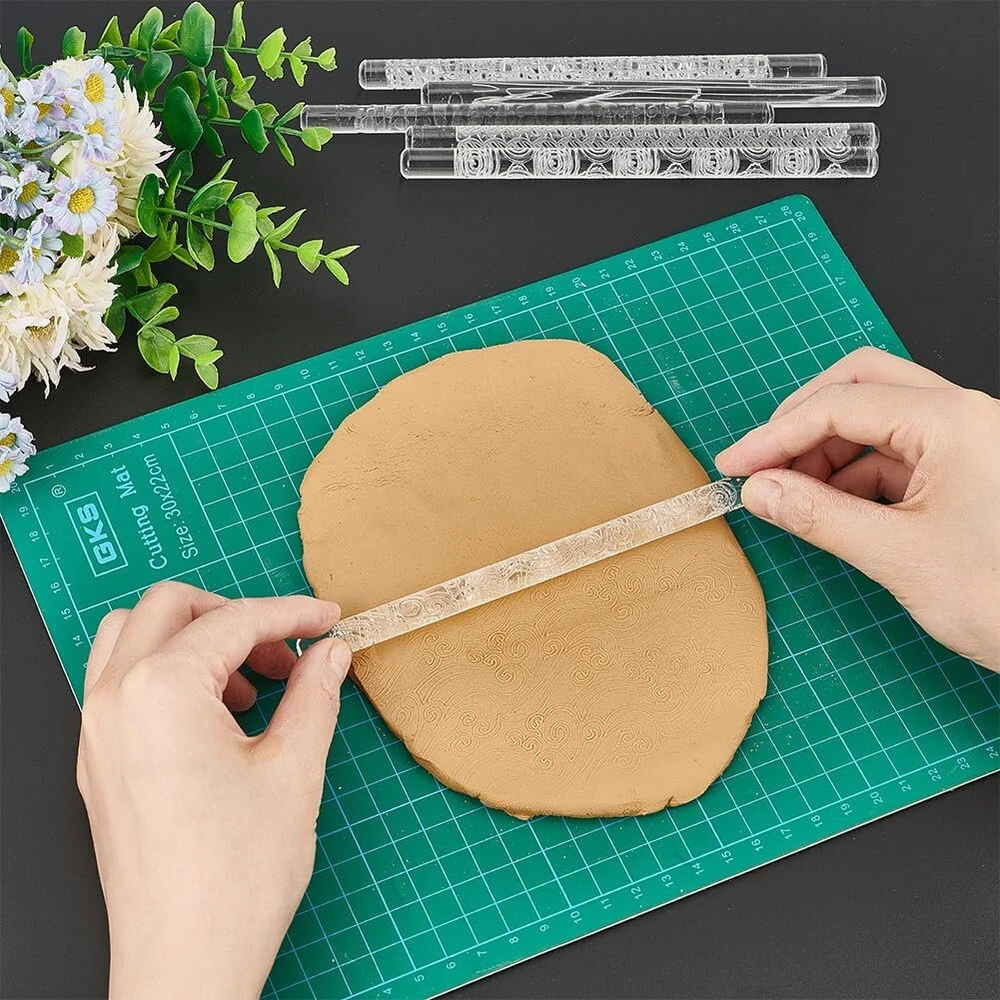 Benecreat Akriliniai kočėlai su reljefu, 6 vnt., 16.5 cm, 3d raštai