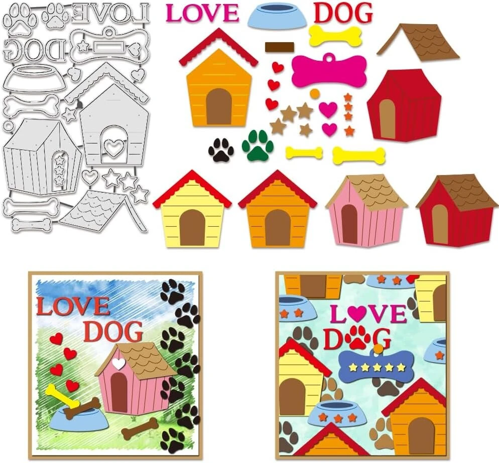 Benecreat love dog metalo pjovimo štampai su būda, pėdomis ir kaulais, skirti "pasidaryk pats" scrapbooking'ui, dekoratyviniam popieriaus reljefui, scrapbooking'ui, kortelių gamybai, 11.2 x 17.7 cm