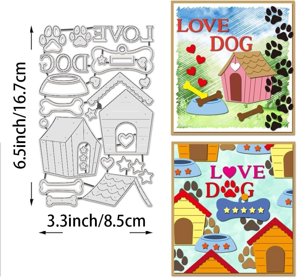 Benecreat love dog metalo pjovimo štampai su būda, pėdomis ir kaulais, skirti "pasidaryk pats" scrapbooking'ui, dekoratyviniam popieriaus reljefui, scrapbooking'ui, kortelių gamybai, 11.2 x 17.7 cm