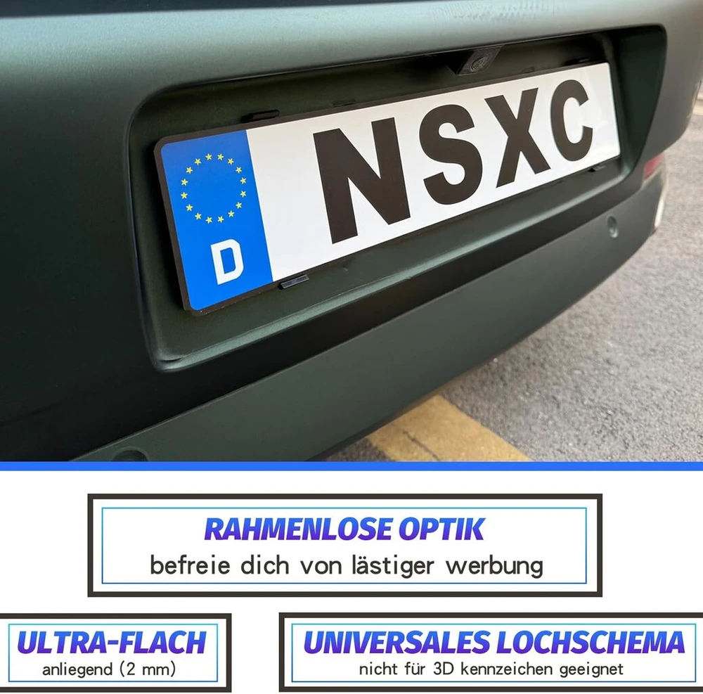 Berėmis valstybinio numerio laikiklis, nematomas ir atsparus oro sąlygoms, be reklamos ir legalus, su lipniu apsauginiu laikikliu