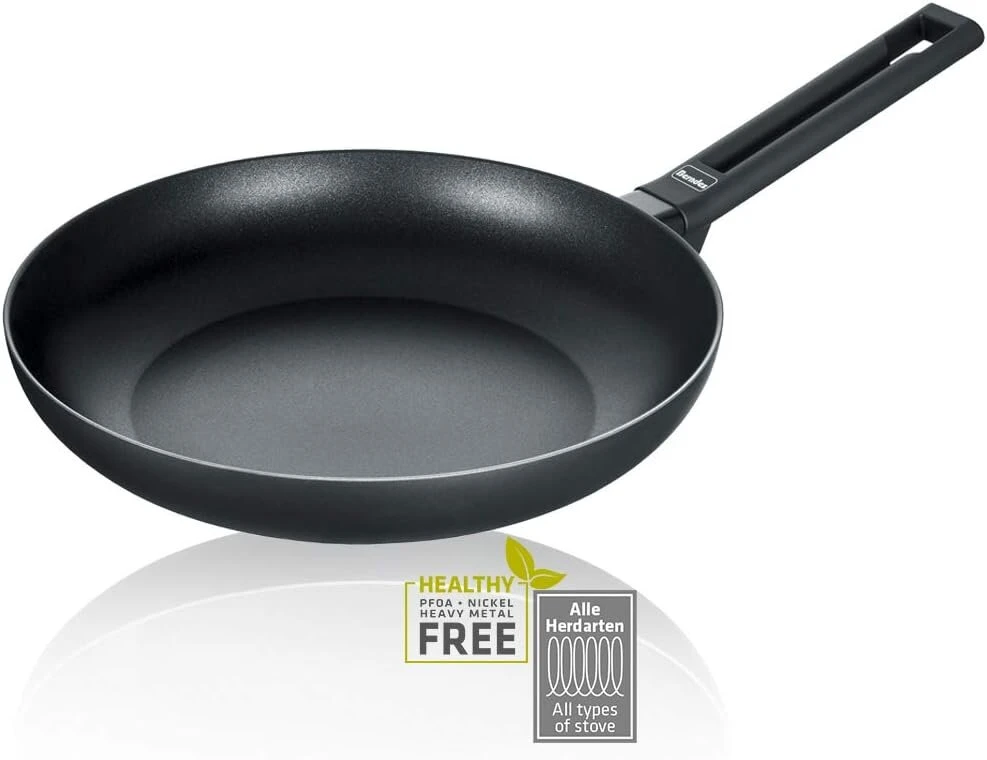 Berndes 011317 28 cm aliumininė indukcinė keptuvė, tinkama visoms viryklėms ir indukcijai, nelipni danga, lieto aliuminio keptuvė, tinkama indukcinėms viryklėms, nelimpantys indai, aliuminis, juoda