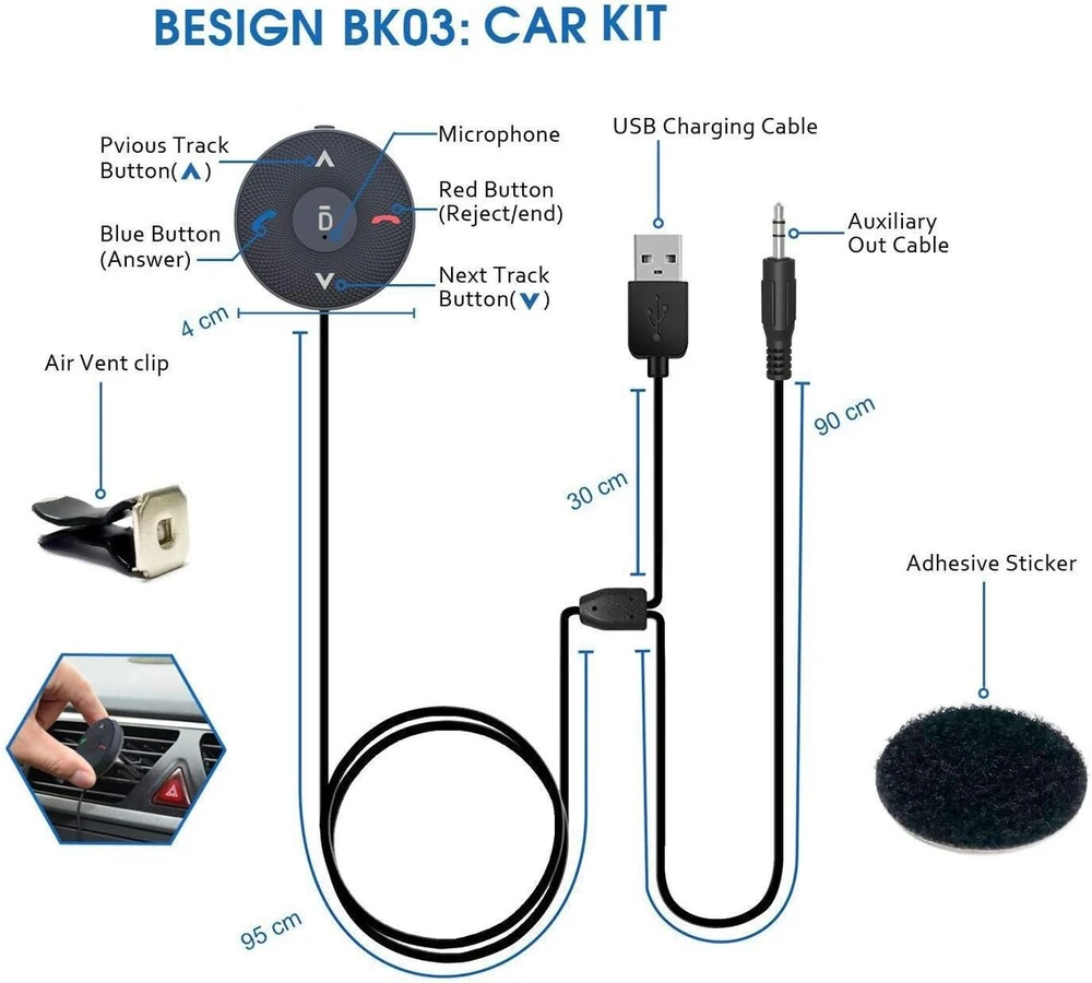 Besign Bk03 Bluetooth 5.0 laisvų rankų įranga, bluetooth imtuvas automobilio garsiakalbių sistemai su 3,5 mm lizdu