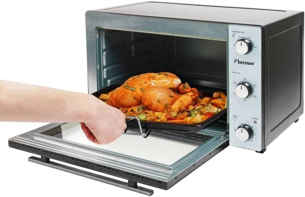 Bestron Aov31 2-in-1 mini orkaitė su iešmu, 31 litras, 1500w, nerūdijančio plieno, juoda