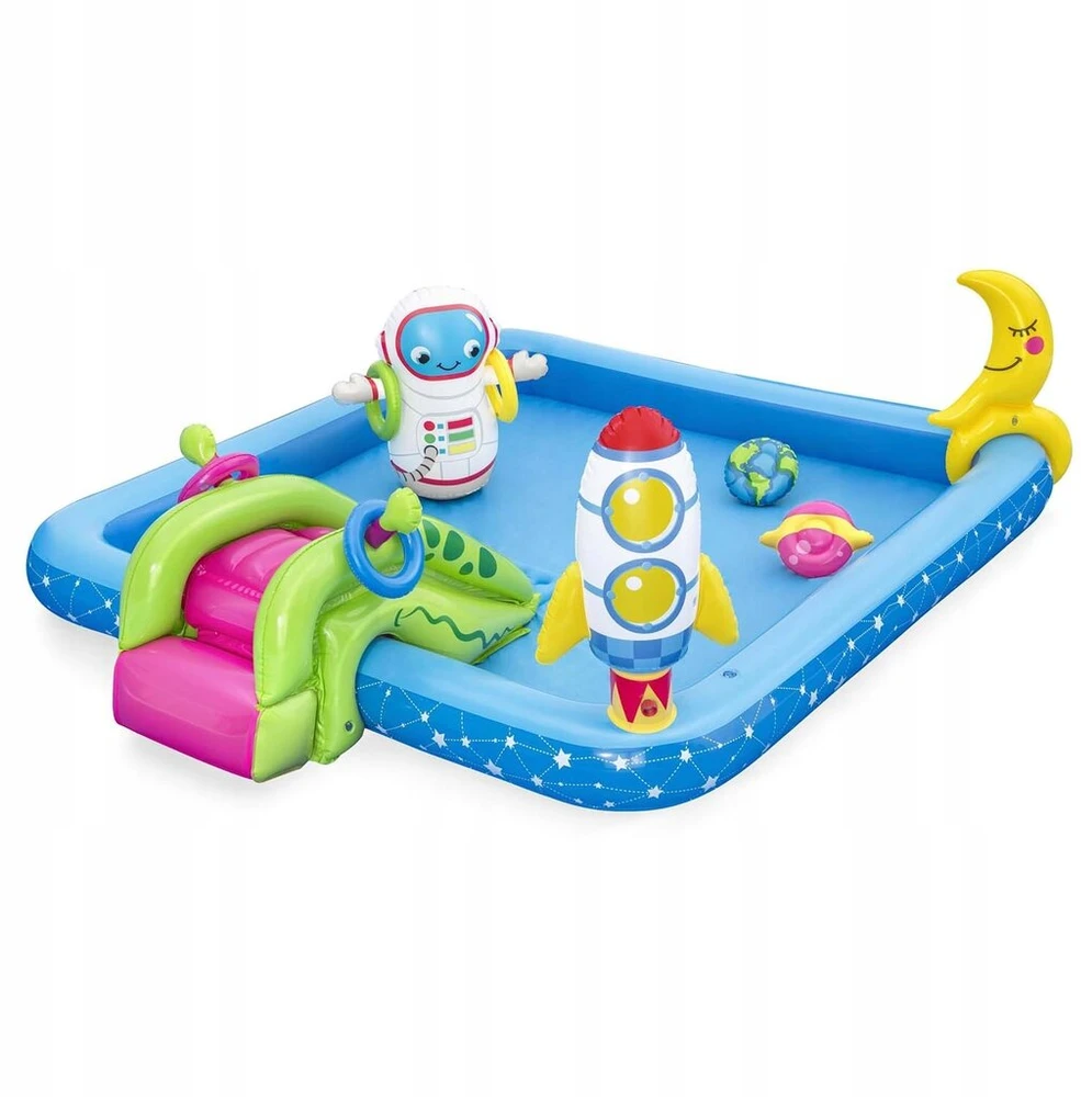 Bestway pripučiamas baseinas 228x206 cm su vandens fontana ir čiuožykla