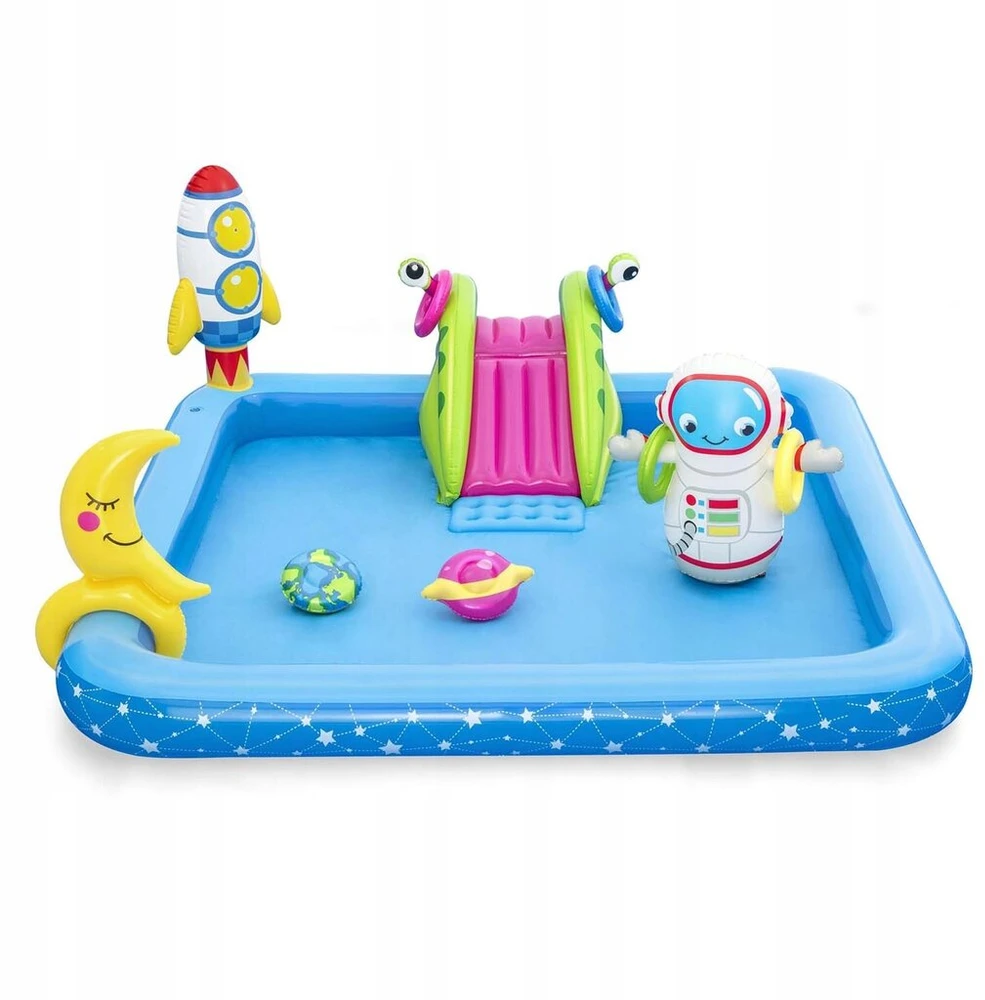 Bestway pripučiamas baseinas 228x206 cm su vandens fontana ir čiuožykla