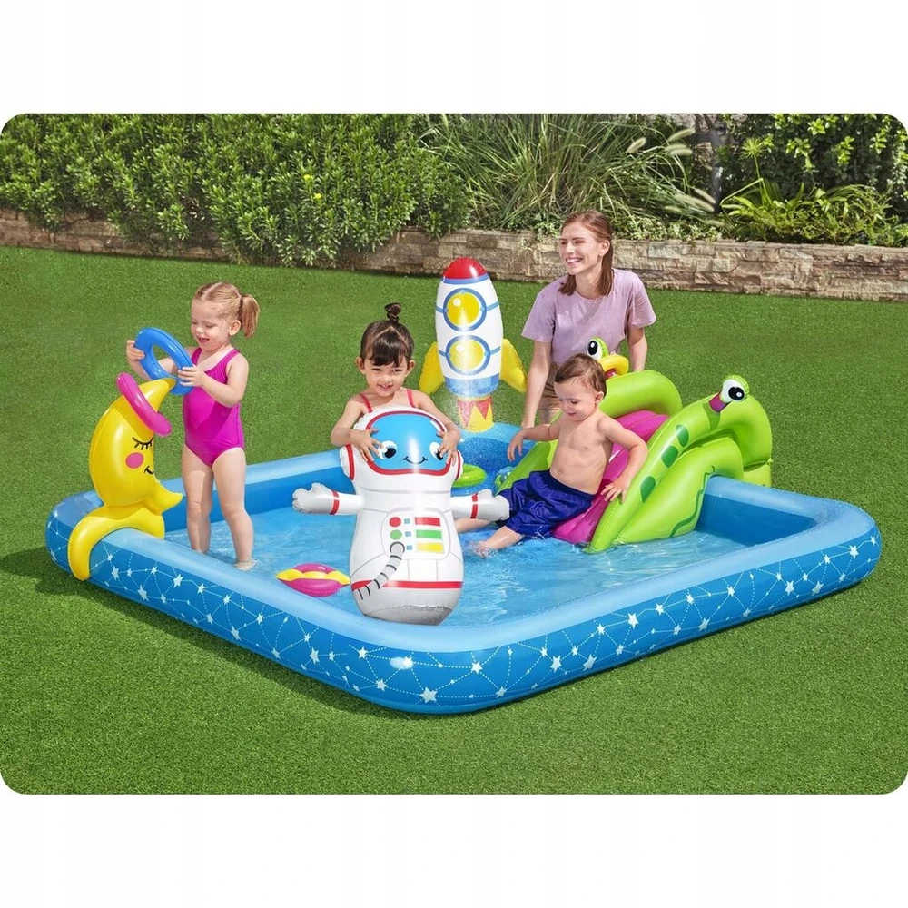 Bestway pripučiamas baseinas 228x206 cm su vandens fontana ir čiuožykla