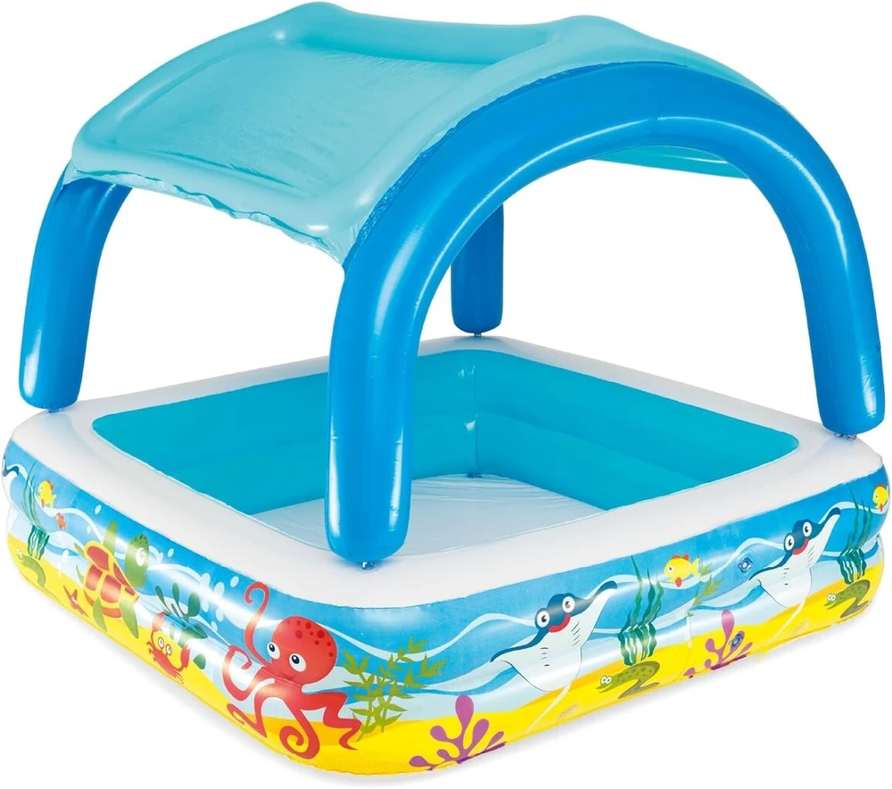 Bestway pripučiamas sodo baseinas vasara vaikams su stogeliu 140 x 140 cm