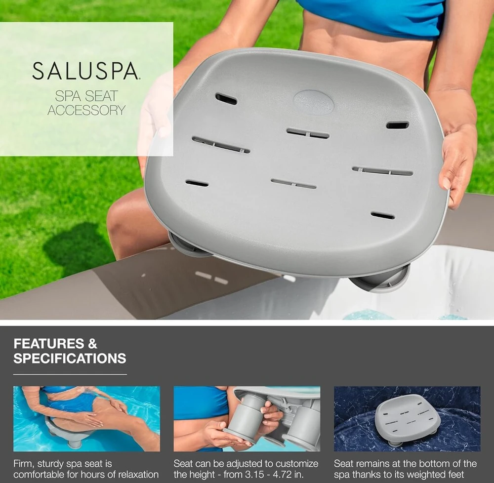 Bestway Saluspa neslystanti povandeninė sėdynė baseinui ir Spa su reguliuojamo aukščio kojomis ir pasvertais pagrindais - pilka
