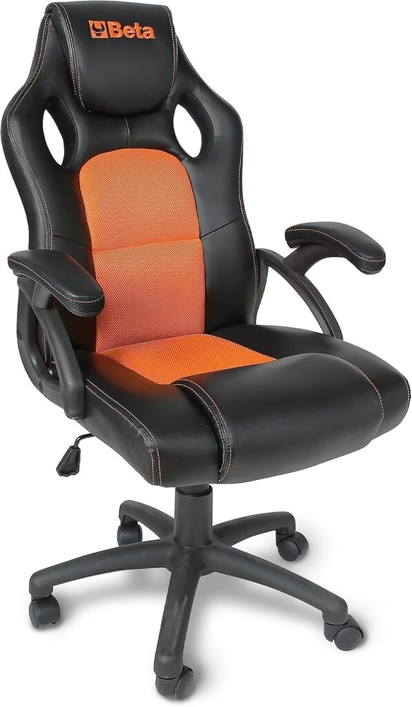 Beta 9563g biuro kėdė, biuro kėdė svečiams, darbo kėdė (ergonomiško ir sportiško dizaino biuro kėdė, apmušalas iš Pu dirbtinės odos, paminkštinti ir išlenkti porankiai, patraukli forma), oranžinė/juoda