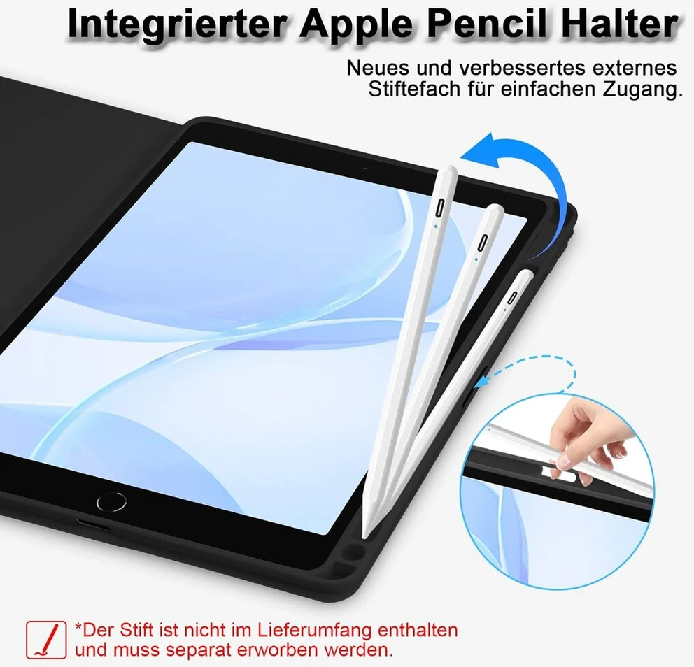 Bettdow klaviatūros dėklas, skirtas ipad 9th gen 2021/8-os kartos 2020/7th gen 2019, vokiškas qwertz išdėstymas, magnetinė nuimama apšviesta klaviatūra, dėklas su rašiklio laikikliu, skirtas ipad 10.2 colių 2019-2021, juodas