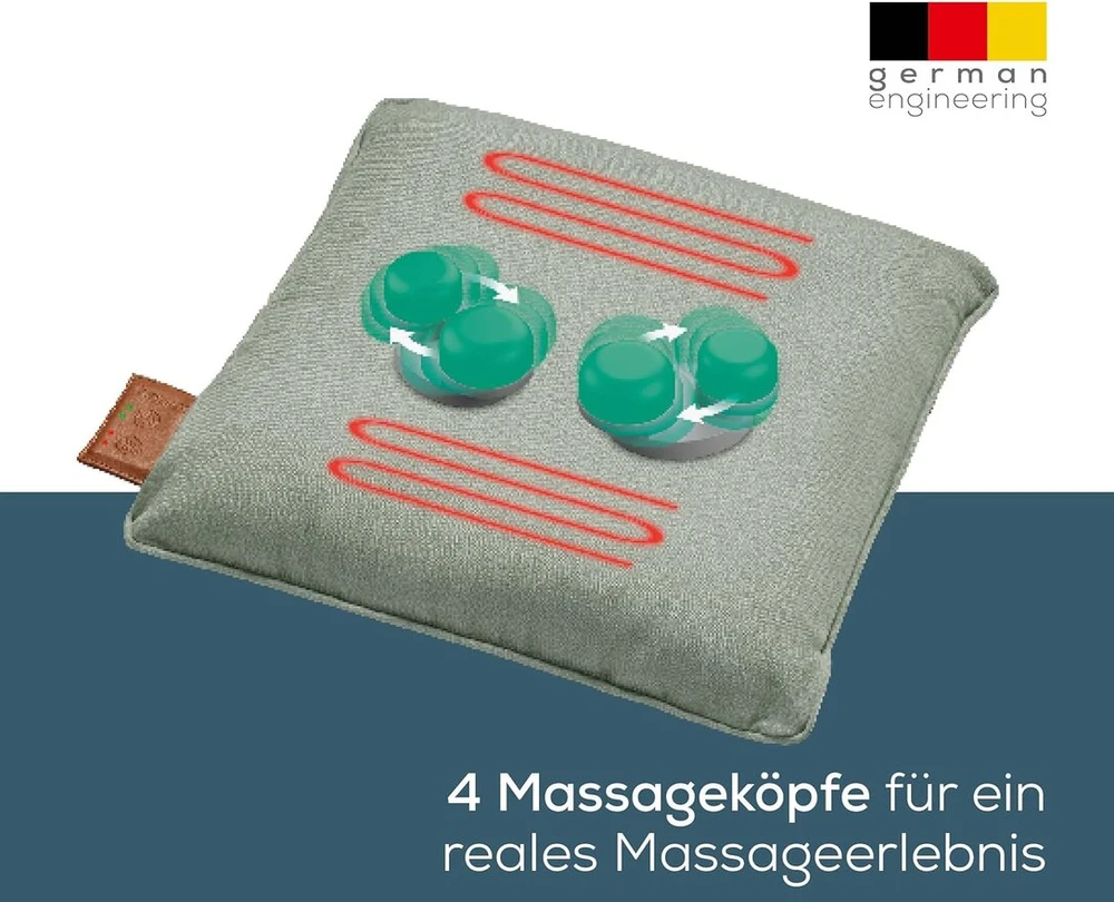 Beurer Mg 139 masažinė pagalvė su šildymo funkcija, belaidė shiatsu masažinė pagalvėlė, įjungiamas šildymas, pagaminta iš perdirbtos medžiagos, skalbiama skalbimo mašinoje, automatinis išsijungimas, 40 x 40 cm, mėtų spalvos