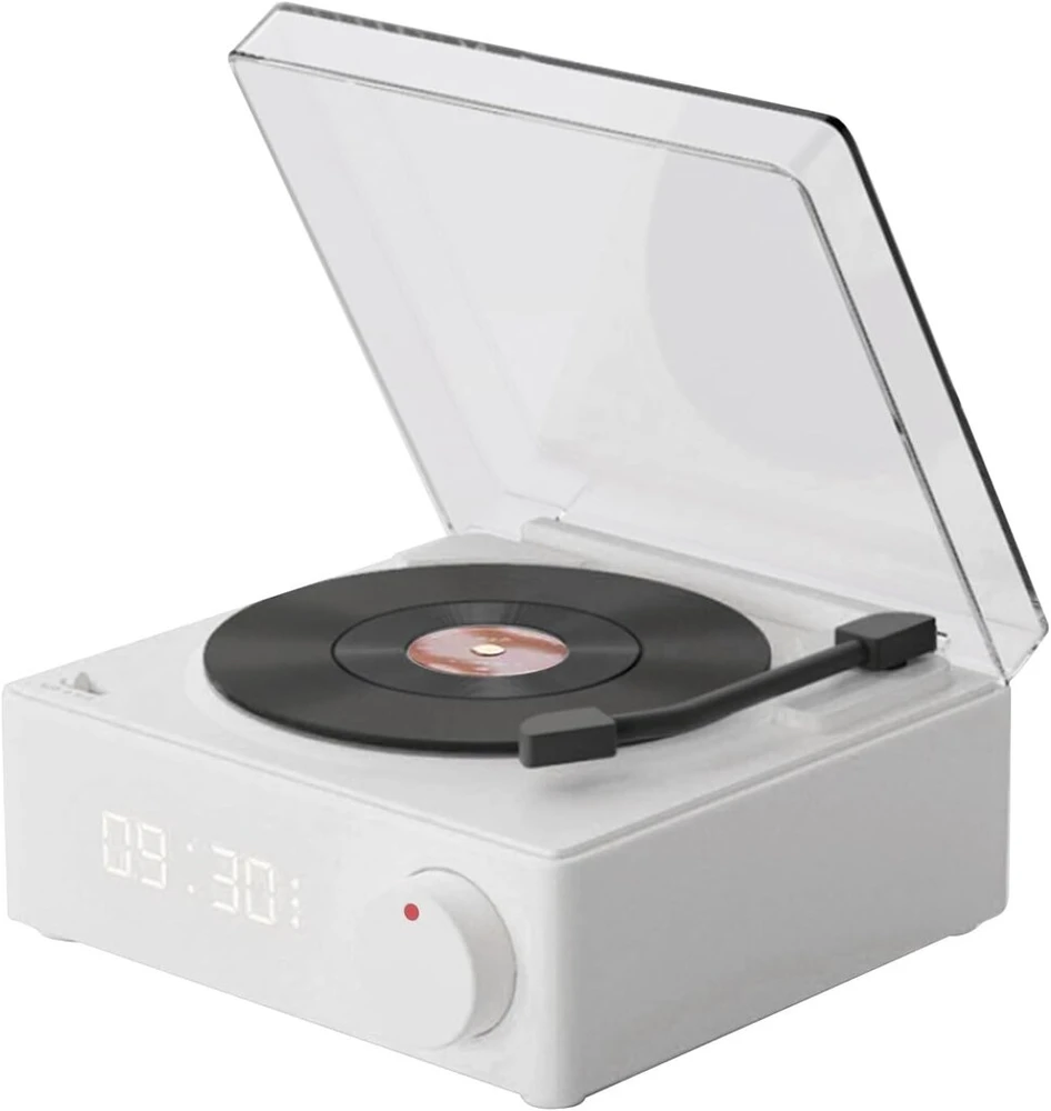 Kompiuterio kolonėlės Bewinner vintage bluetooth kolonėlė, plokštelių grotuvo stiliaus kolonėlė, hifi stereo garsas, nešiojama belaidė patefono kolonėlė, 3 režimai, klasikinė, balta