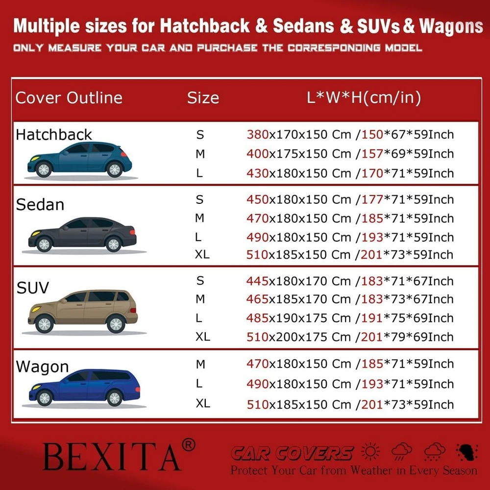 Bexita visą automobilio uždangalas Suv automobiliams, pilnas garažas, brezentas, vandeniui atsparus, apsauga nuo Uv spindulių, skirtas Suv automobiliams, ilgis (iki 510 cm)