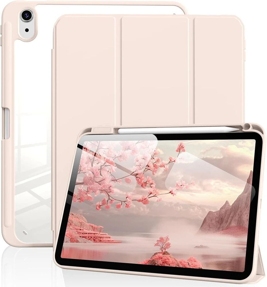 Bfgtsjf dėklas, skirtas ipad (a16) 11 colių 2025 m. kartos / ipad 10-os kartos 2022 m. 10,9 colių su pieštuko laikikliu, automatinis miego/pabudimo režimas, skaidrus kietas dėklas, minkštas tpu galinis apsauginis dėklas, rožinis