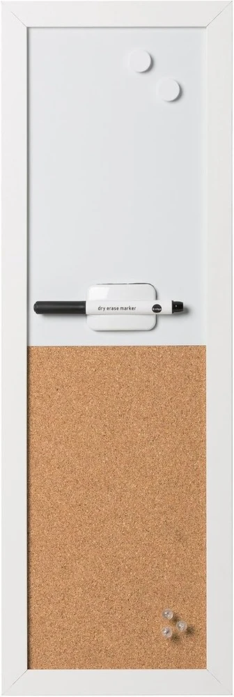 Bi-office kombinuota magnetinė lenta su baltos spalvos magnetine danga/kamštinė skelbimų lenta Elements, baltas mdf rėmas, 60x20 cm