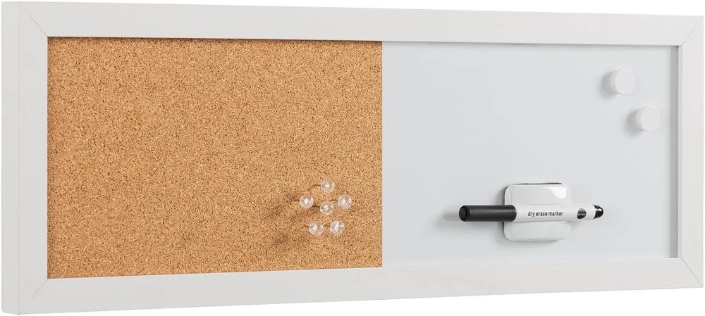 Bi-office kombinuota magnetinė lenta su baltos spalvos magnetine danga/kamštinė skelbimų lenta Elements, baltas mdf rėmas, 60x20 cm