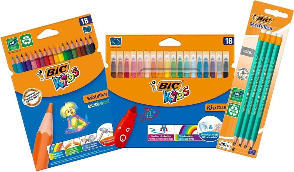 Bic evolution original grafitiniai pieštukai su trintuku, bic kids kid couleur flomasteriai, bic kids evolution ecolutions spalviniai pieštukai - 1 vnt.