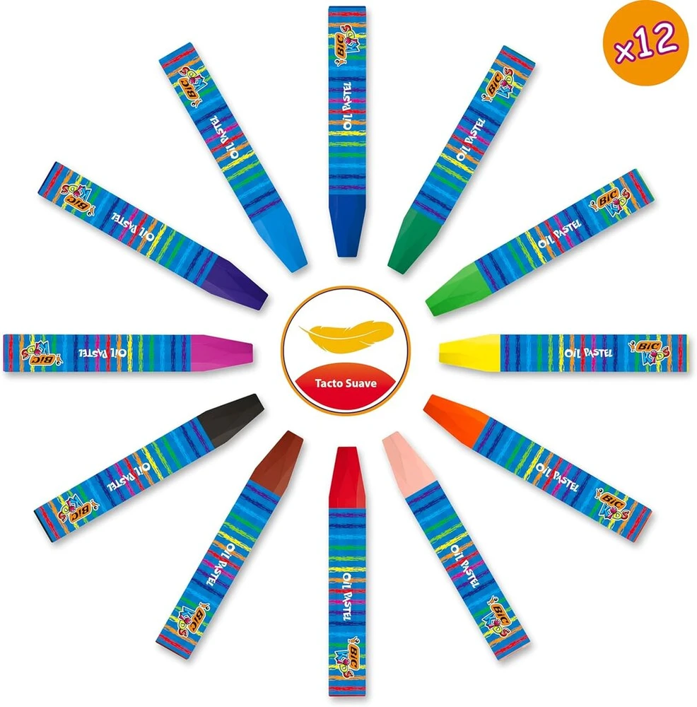 Bic Kids spalvinimo knygelių rinkinys: 18 spalvotų pieštukų, 18 flomasterių, 18 kreidelių, 3 spalvinimo knygelės ir 50 lipdukų