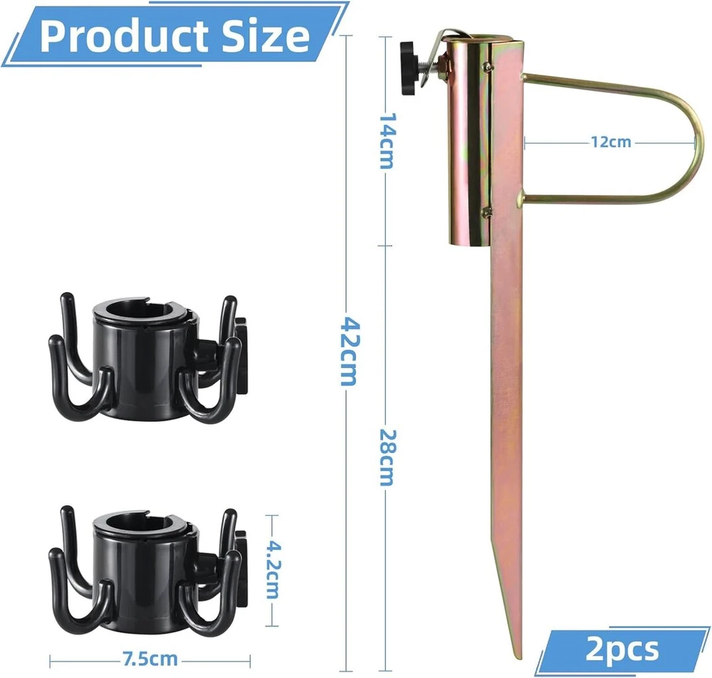 Bigbuy Garden 2 metalinių skėčių laikiklių rinkinys, vejos smaigalys, skėčio stovas, skėčio laikiklis skėčiams, kurių skersmuo 20–35 mm