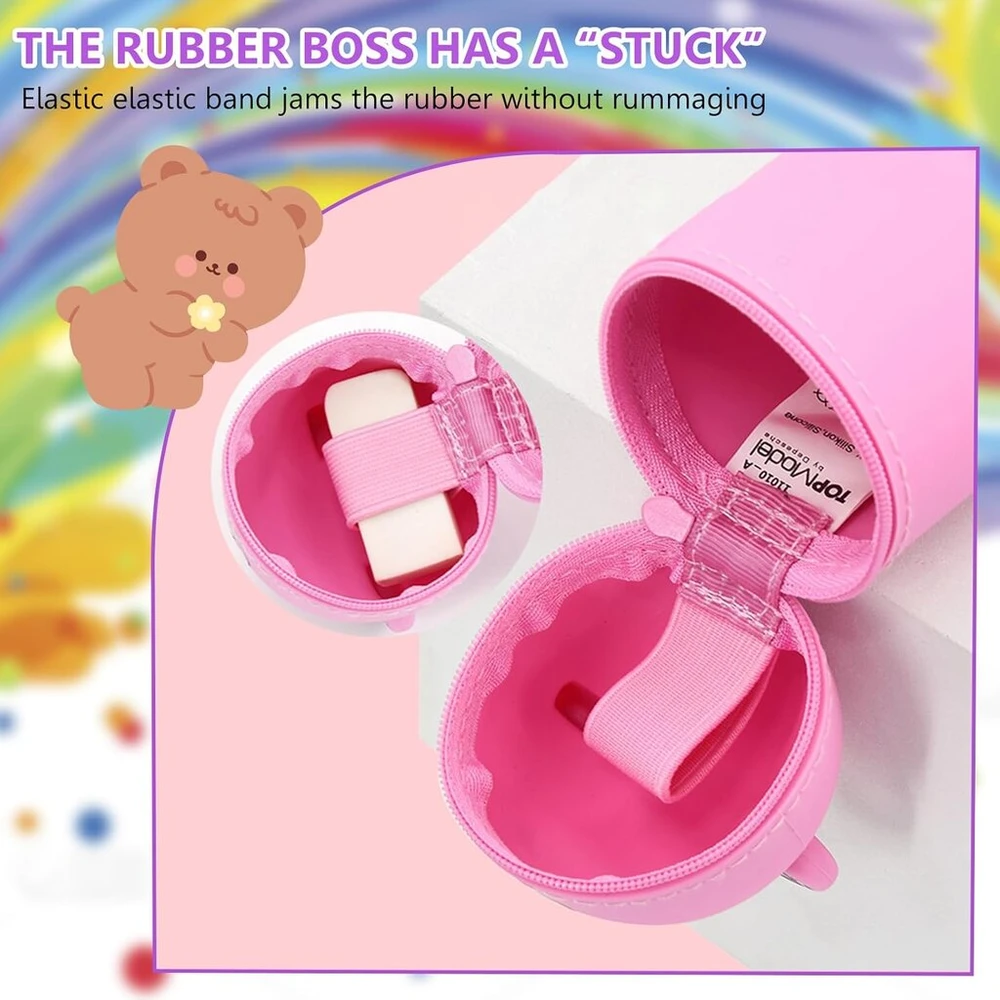Bigbuy Kids 2 in 1 minkštas silikoninis pieštukų dėklas-stovas su meškiuku, mielas kawaii meškiuko formos pieštukų dėklas-puodelis, mielas pieštukų dėklas-stovas moksleivėms, žalias, pieštukų dėklas