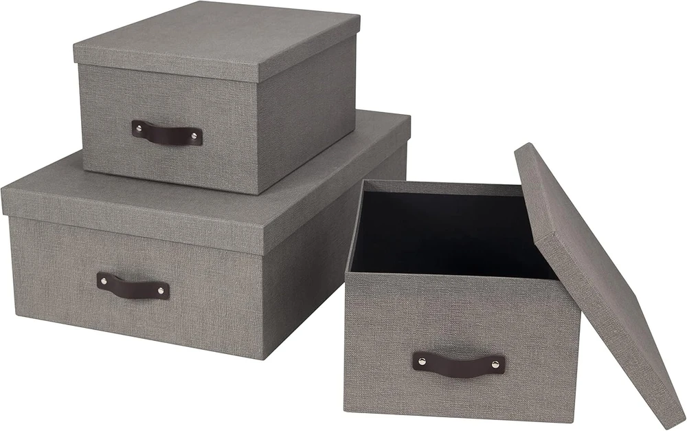 Bigso Box of Sweden Inge 3 vnt. laikymo dėžės su dangčiu, pilkos