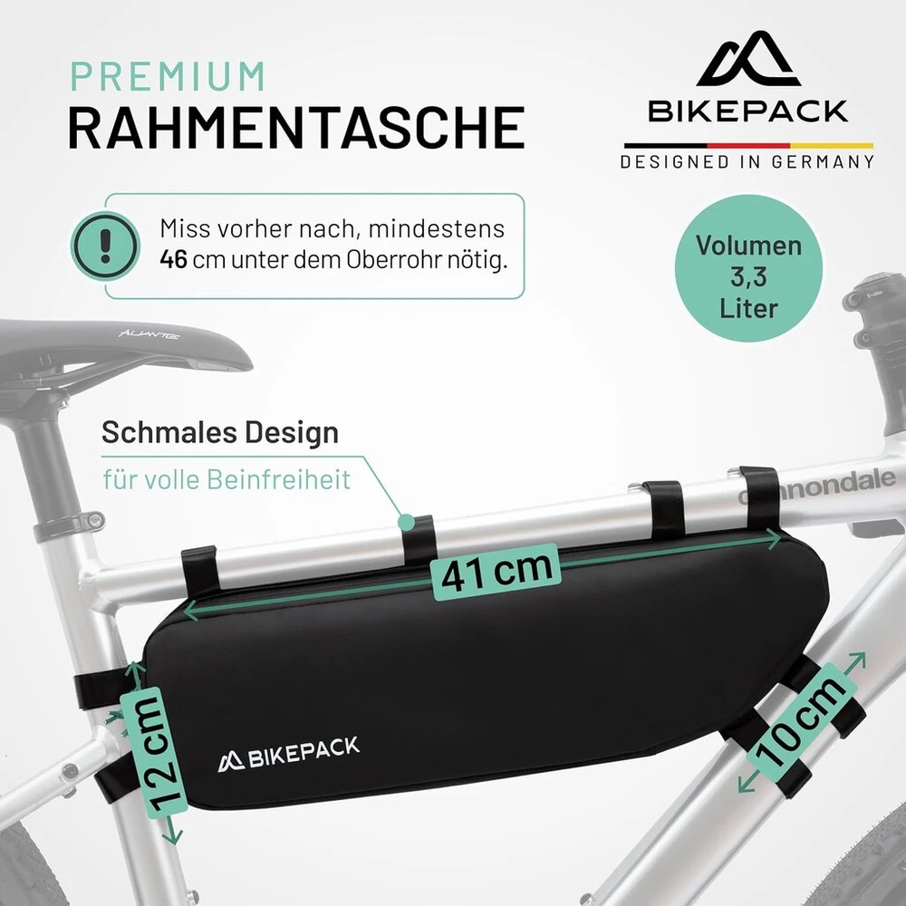 Bikepack Dviračio krepšys ant rėmo – idealus dviračio krepšys, rėmo krepšys plento ir kalnų dviračiams – viršutinio vamzdžio krepšys, puikiai tinkantis kaip krepšys dviračių žygiams / aukščiausios kokybės dviračių krepšiai (rėmo krepšys)