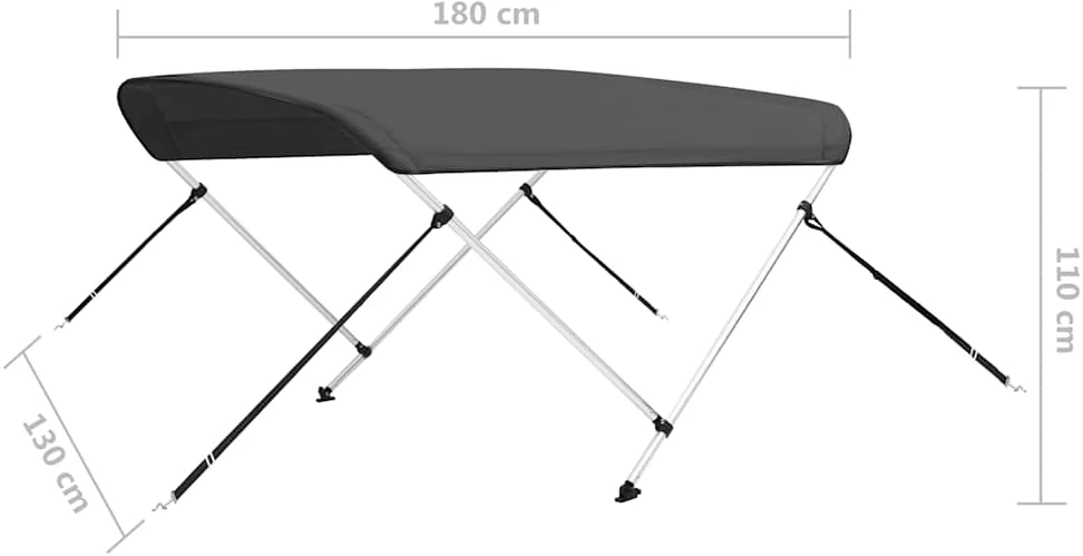 Bimini viršaus stogelis, antracito, 180x130x110cm, 2 lankai