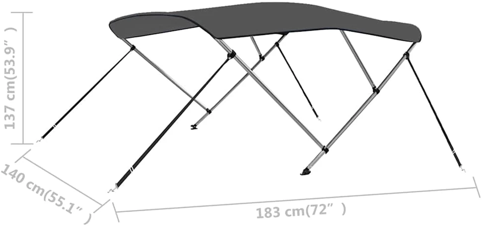 Bimini viršaus stogelis, antracito, 183x140x137cm, 3 lankai