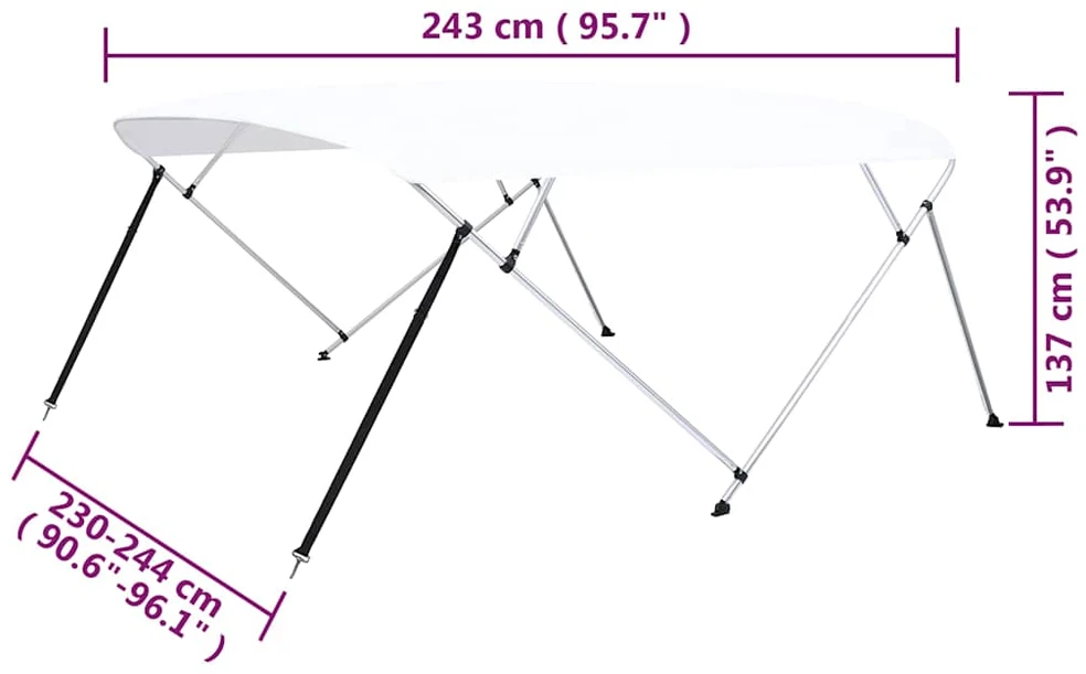 Bimini viršaus stogelis, baltas, 243x(230-244)x137cm, 4 lankai