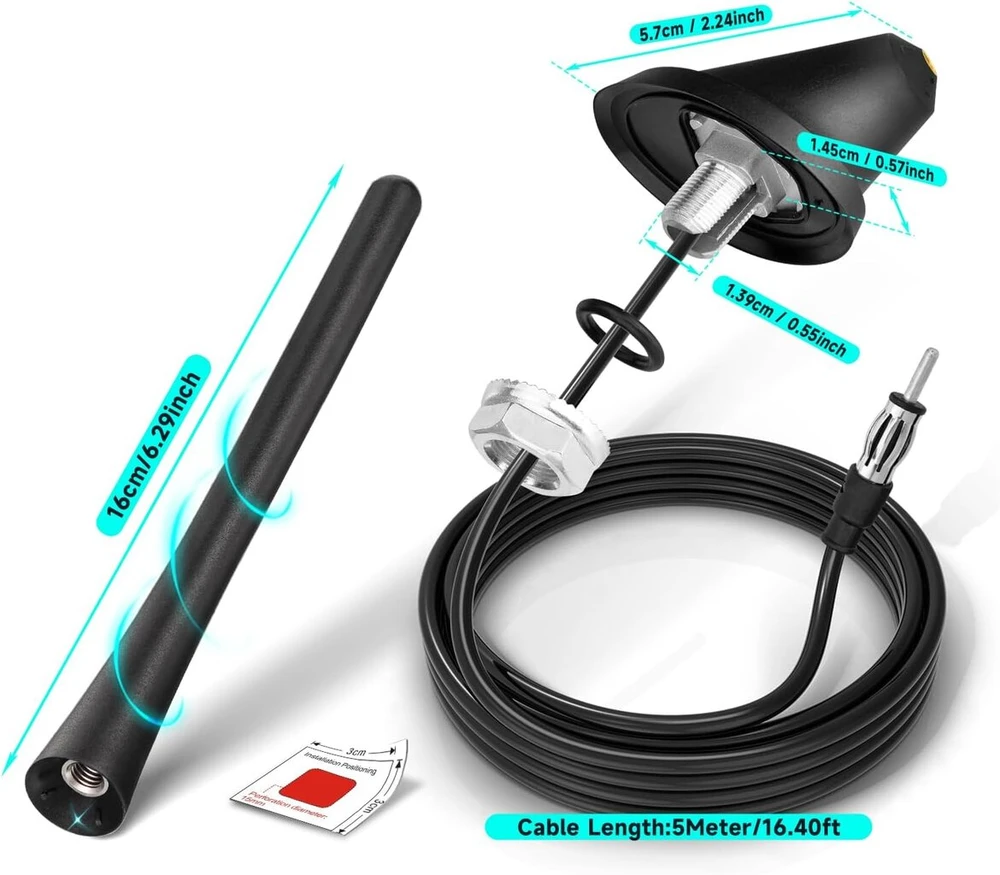 Bingfu automobilio radijo antena, 22 cm universali montuojama ant stogo Fm/am antena su montavimo pagrindu, 5 m kabelis, Din kištukas automobiliui, sunkvežimiui, visureigiui stereo galvos įrenginio imtuvui