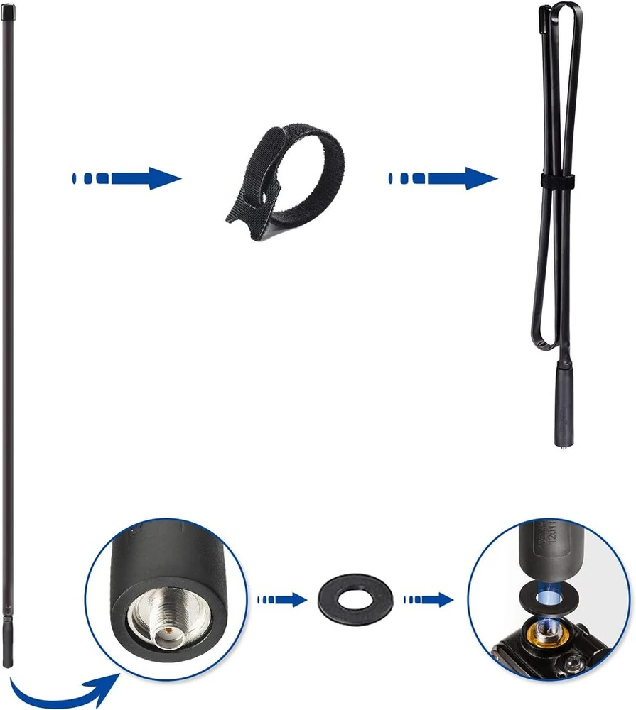 Bingfu radijo antena, dviejų dažnių Vhf Uhf 144/430 Mhz 108 cm sulankstoma Cs taktinė Sma female antena su 1 m ilgio prailginimo laidu, skirta Baofeng Bf-f8hp Uv-5r Uv-82 Bf-888s Gt-3 mėgėjiškam radijui