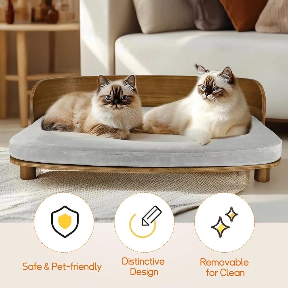 Binopaw elegantiška šunų sofa su mediniu rėmu, paaukštinta lova augintiniams, kačių sofa šunims ir dideliems katinams iki 20 kg, 83 x 57 cm