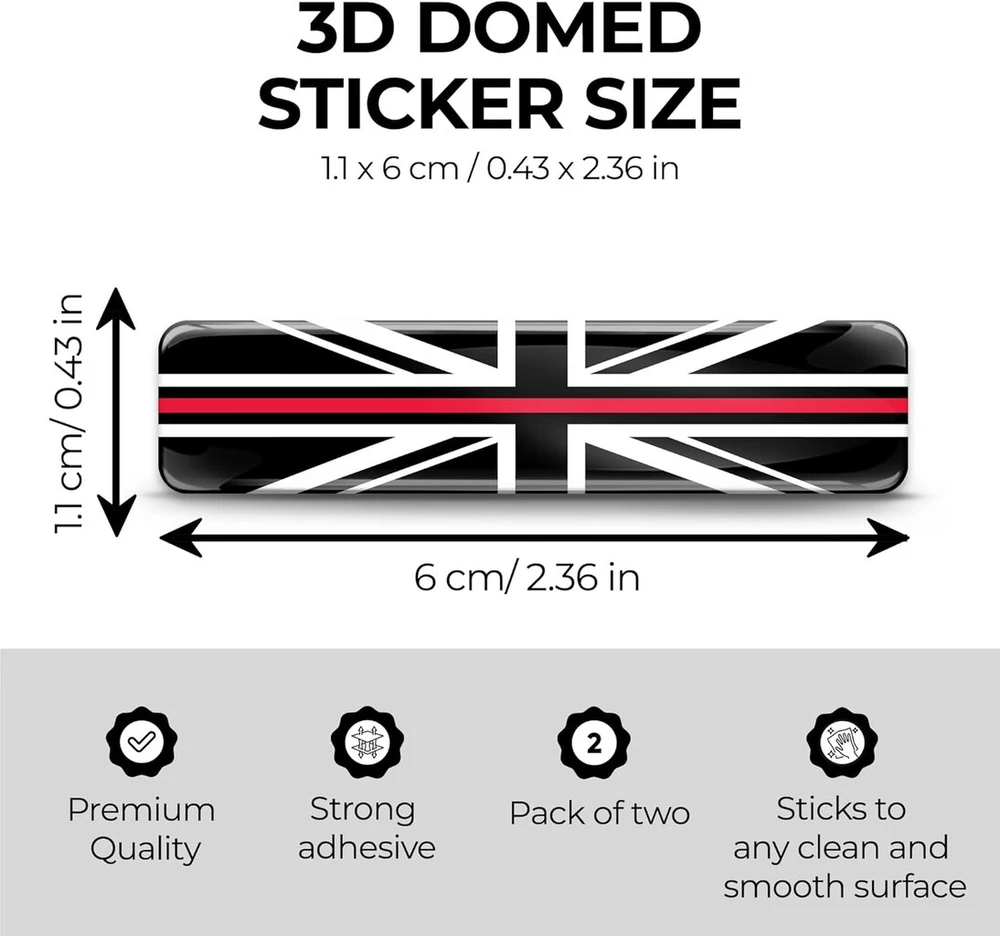 Biomar Labs 2 x lipdukai 3d gelio silikono lipdukai Didžioji Britanija Anglija Jk Union Jack Gb Thin Raudona Line Firefighter Flag plona raudona linija ugniagesio vėliava automobilio lipdukai F 63
