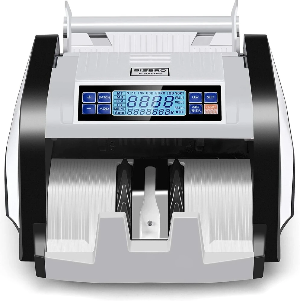 Bisbro Technology Bb-2830 pinigų skaičiavimo mašina | akimirksniu aptinka padirbtus pinigus | greitas banknotų tikrintuvas | saugiai suskaičiuoja 1000 banknotų per minutę | eurai | jav doleriai | svarai