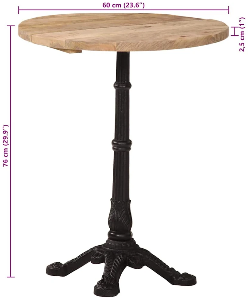 Bistro staliukas, skersmuo 60x76cm, neapdorota mango mediena