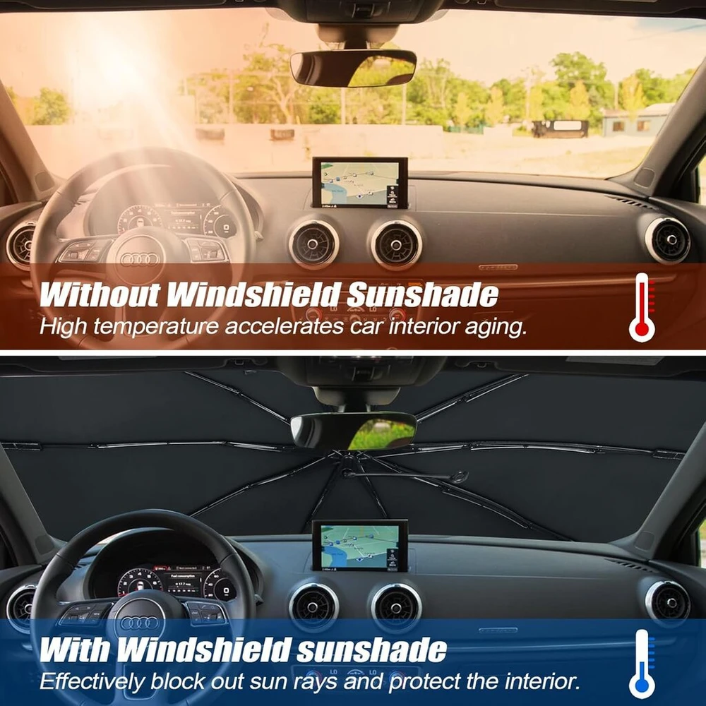 Bitoyo apsauga nuo saulės automobilio priekinis stiklas 135 x 73 cm, apsauga nuo saulės automobilio priekinis stiklas vidaus, apsauga nuo uv spindulių priekinio stiklo skydelis nuo saulės, sulankstomas priekinio stiklo dangtis, skėtis daugumai automobilių