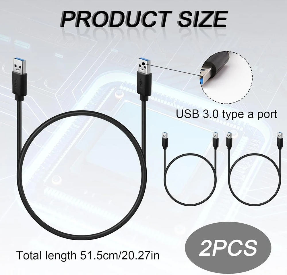 Bivofu 2 x didelės spartos Usb 3.0 kabelis, 0,5 m Usb A į Usb A kabelis greitam 5 Gbps duomenų perdavimui - suderinamas su spausdintuvais, nešiojamaisiais kompiuteriais, standžiaisiais diskais, kameromis