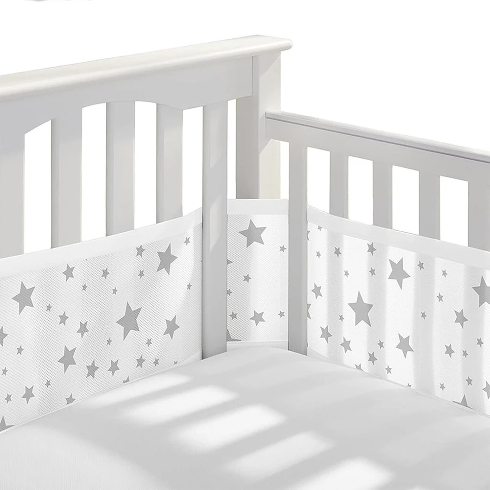 Bizcasa 2 vnt. apsaugų kūdikio lovelei, pralaidūs orui tinklelio kraštai, 4 pusių tinklelio pamušalas vaikiškoms lovoms, reguliuojamas, nuimamas, 340 cm x 30 cm + 160 cm x 30 cm