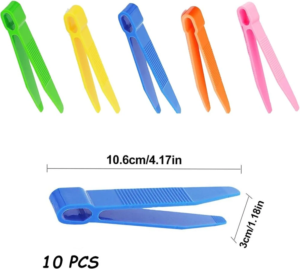 Bkemkri 10 plastikinių pincetų rinkinys, skirtas rankdarbiams, karoliukams, plastikinis pincetas, vaikiški pincetai mokymuisi, daugiafunkcinis pincetų rinkinys karoliukams, skirtas rankdarbiams, namų mokyklai, rūšiavimui, skaičiavimui