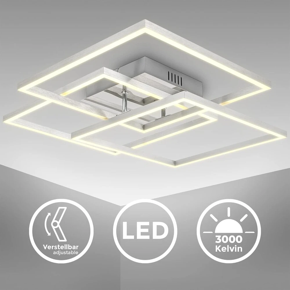 B.k.licht - Led lubinis šviestuvas pasukamas, šilta balta šviesa, 40 W, 4000 liumenų, lubinis šviestuvas, Led lempa, svetainės lempa, miegamojo lempa, virtuvės lempa, 56.8 x 56.8 x 9.5 cm, chromuotas aliuminis