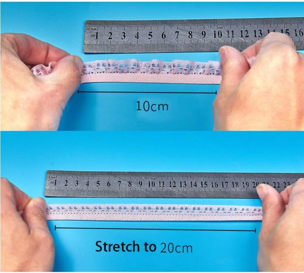 Blausky 1.8 cm x 30 m elastinė nėrinių juostelė, klostuotas nėrinių kraštas, minkšta nėrinių juostelės apvadas, rauktas nėrinių apvadas, vintažinis nėrinių apvadas, dekoracija vestuvėms, stalo dekoravimas, scrapbooking'as, mėlyna