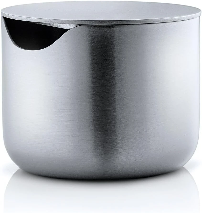Blomus Basic 63620 pieno ąsotis su nerūdijančio plieno dangteliu + 63621 cukrinė su nerūdijančio plieno dangteliu Basic