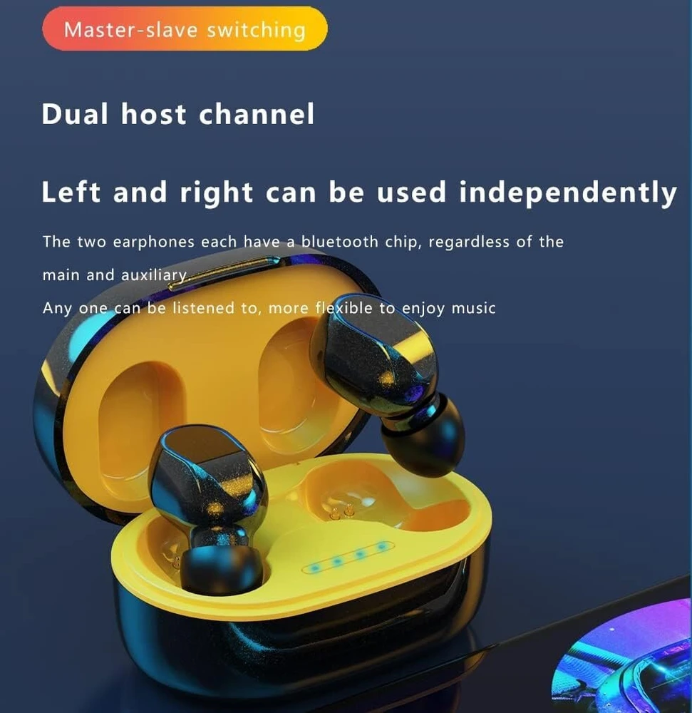 Bluetooth ausinės, Rawrr belaidės ausinės į ausį su mikrofonu, Hi-fi stereo, valdymas mygtukais, 20 valandų grojimo laikas su Led ekranu, darbui ir studijoms, Geltona D